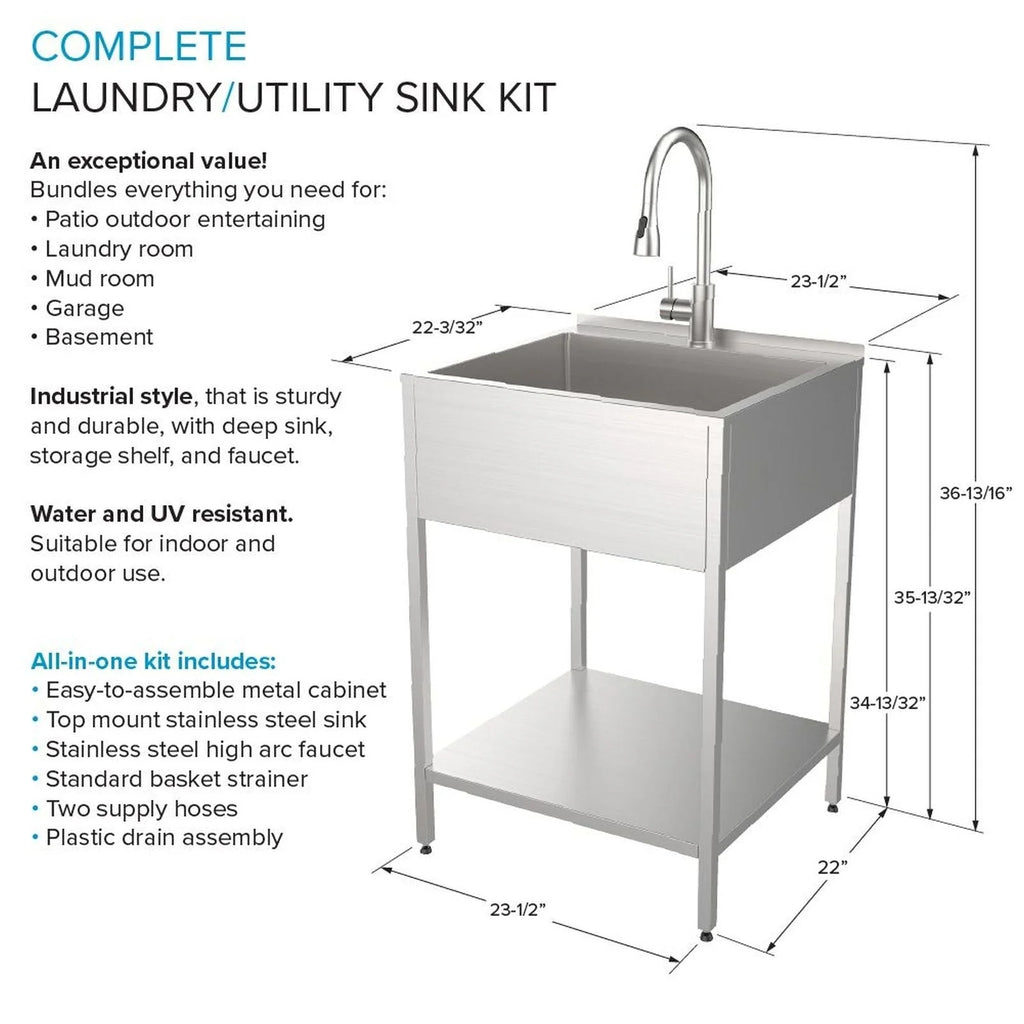 Lavatoio e mobile in acciaio inox 24" L x 22" P x 35" H