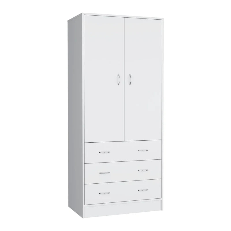 19 Armadio moderno a due ante con 3 cassetti e 1 asta appendiabiti per camera da letto