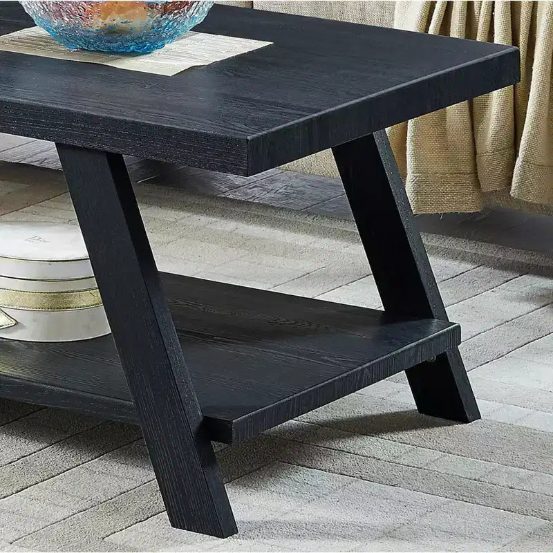 Tavolino da caffè contemporaneo in legno replicato con finitura nera