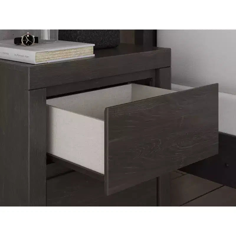 Comodino a 2 cassetti con porte di ricarica USB, grigio antracite