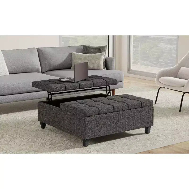 Tavolino quadrato grande contenitore pouf imbottito transizionale largo 100 cm