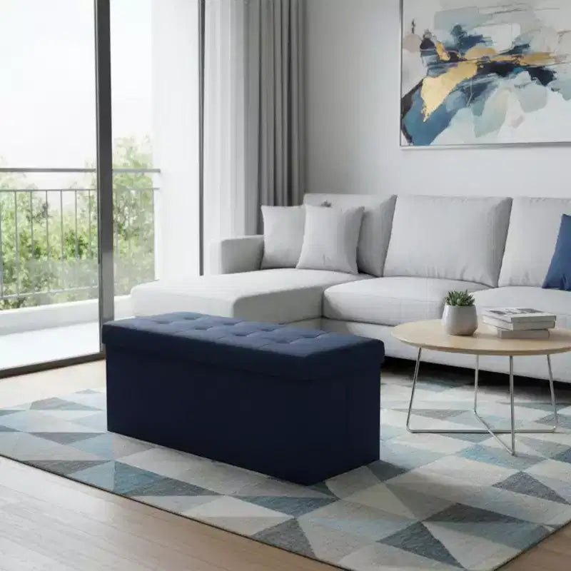 Panca Pouf Contenitore 43", Poggiapiedi Pieghevole Seduta Imbottita, Lunga Panca Porta Scarpe, Carico 299 kg per Soggiorno Ingresso Camera da Letto, 109x38x38 cm