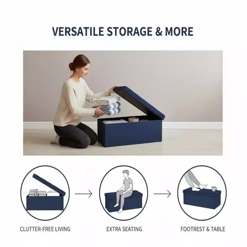 Panca Pouf Contenitore 43", Poggiapiedi Pieghevole Seduta Imbottita, Lunga Panca Porta Scarpe, Carico 299 kg per Soggiorno Ingresso Camera da Letto, 109x38x38 cm