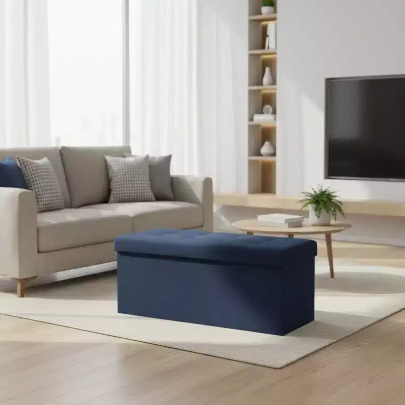Panca Pouf Contenitore 43", Poggiapiedi Pieghevole Seduta Imbottita, Lunga Panca Porta Scarpe, Carico 299 kg per Soggiorno Ingresso Camera da Letto, 109x38x38 cm