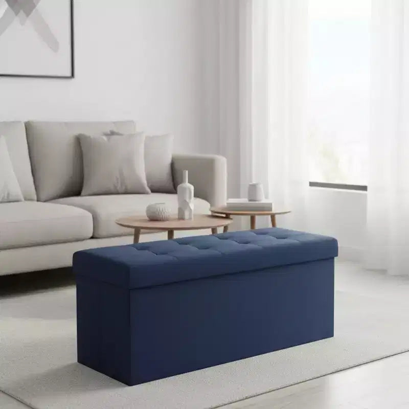 Panca Pouf Contenitore 43", Poggiapiedi Pieghevole Seduta Imbottita, Lunga Panca Porta Scarpe, Carico 299 kg per Soggiorno Ingresso Camera da Letto, 109x38x38 cm