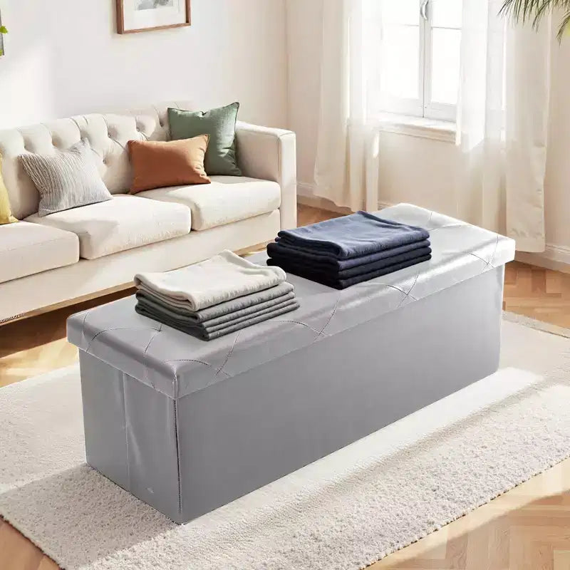 Panca Pouf Contenitore 43", Poggiapiedi Pieghevole Seduta Imbottita, Lunga Panca Porta Scarpe, Carico 299 kg per Soggiorno Ingresso Camera da Letto, 109x38x38 cm