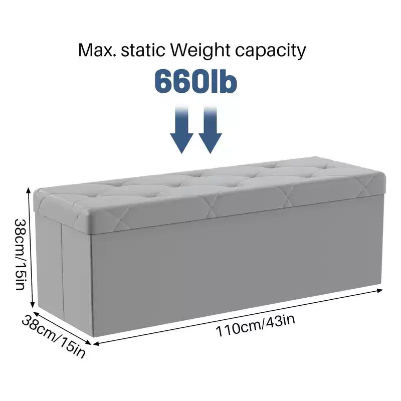 Panca Pouf Contenitore 43", Poggiapiedi Pieghevole Seduta Imbottita, Lunga Panca Porta Scarpe, Carico 299 kg per Soggiorno Ingresso Camera da Letto, 109x38x38 cm