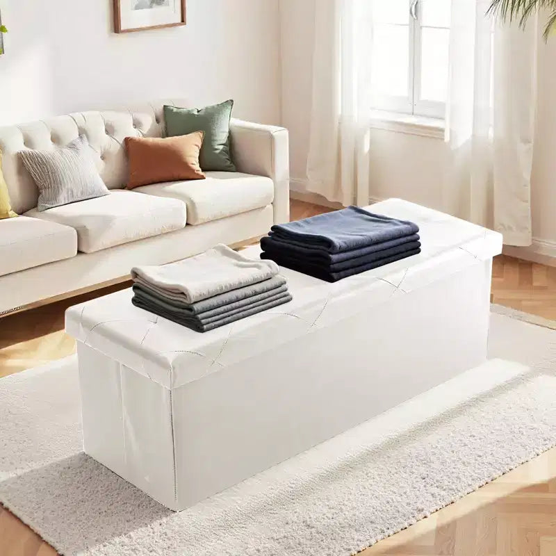 Panca Pouf Contenitore 43", Poggiapiedi Pieghevole Seduta Imbottita, Lunga Panca Porta Scarpe, Carico 299 kg per Soggiorno Ingresso Camera da Letto, 109x38x38 cm