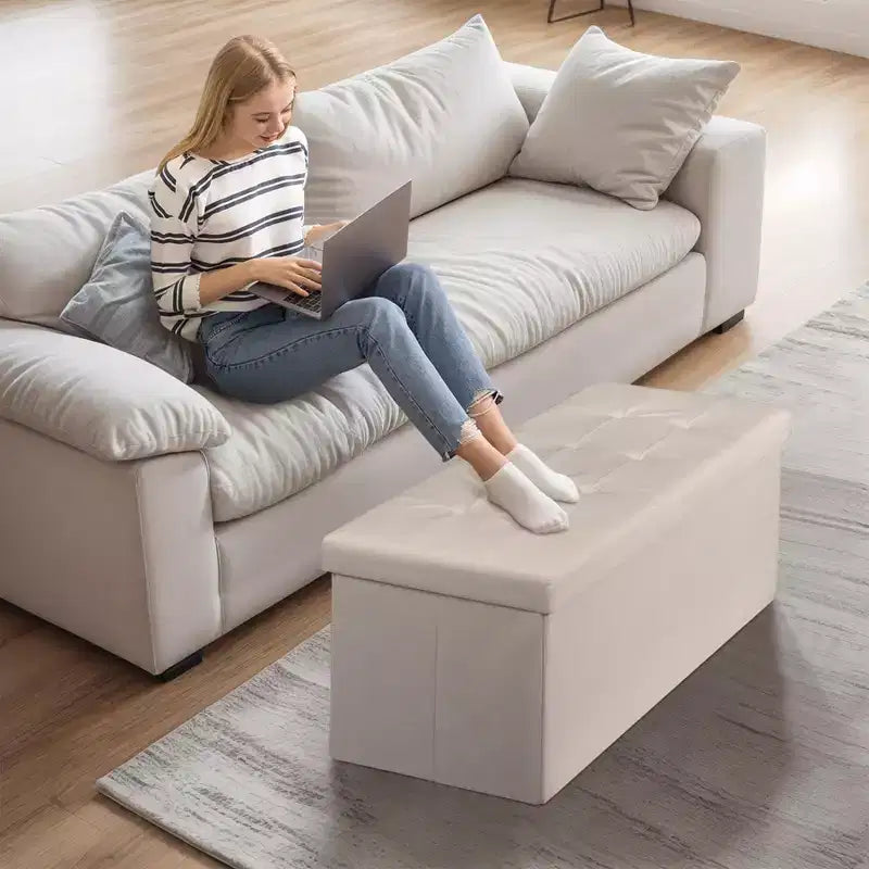 Panca Pouf Contenitore 43", Poggiapiedi Pieghevole Seduta Imbottita, Lunga Panca Porta Scarpe, Carico 299 kg per Soggiorno Ingresso Camera da Letto, 109x38x38 cm