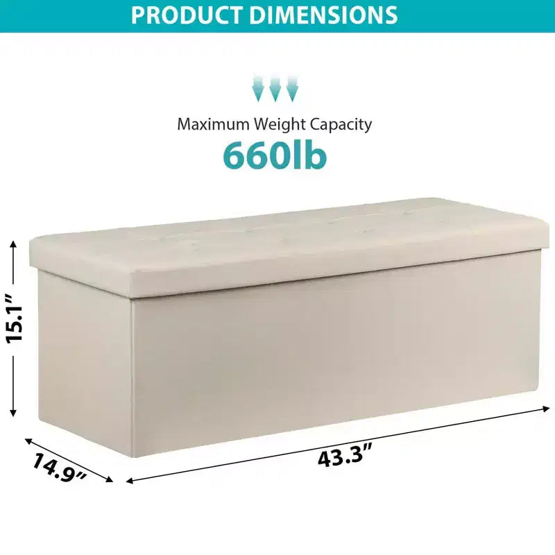 Panca Pouf Contenitore 43", Poggiapiedi Pieghevole Seduta Imbottita, Lunga Panca Porta Scarpe, Carico 299 kg per Soggiorno Ingresso Camera da Letto, 109x38x38 cm