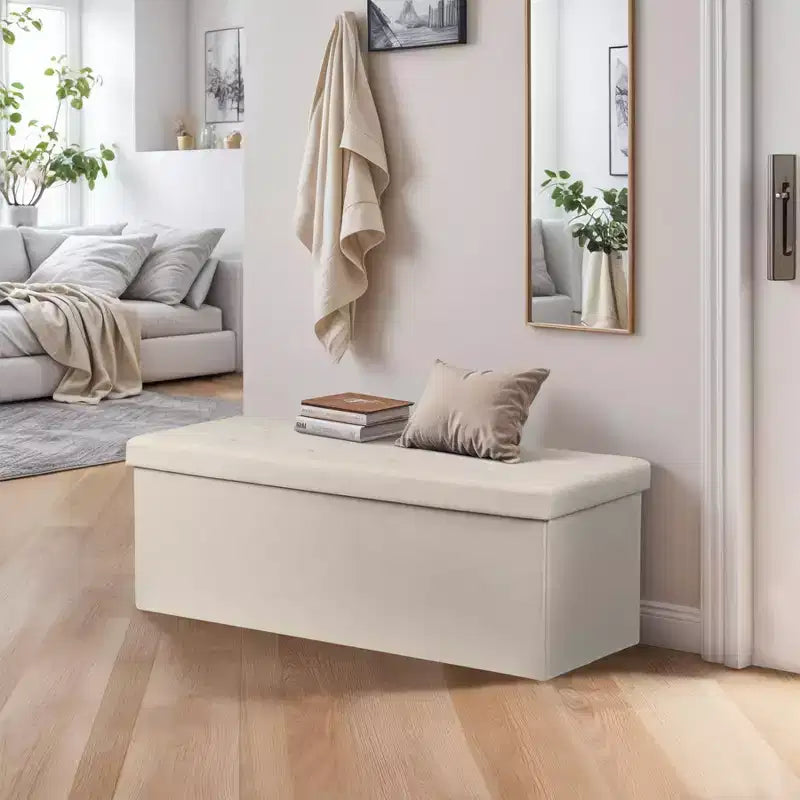 Panca Pouf Contenitore 43", Poggiapiedi Pieghevole Seduta Imbottita, Lunga Panca Porta Scarpe, Carico 299 kg per Soggiorno Ingresso Camera da Letto, 109x38x38 cm