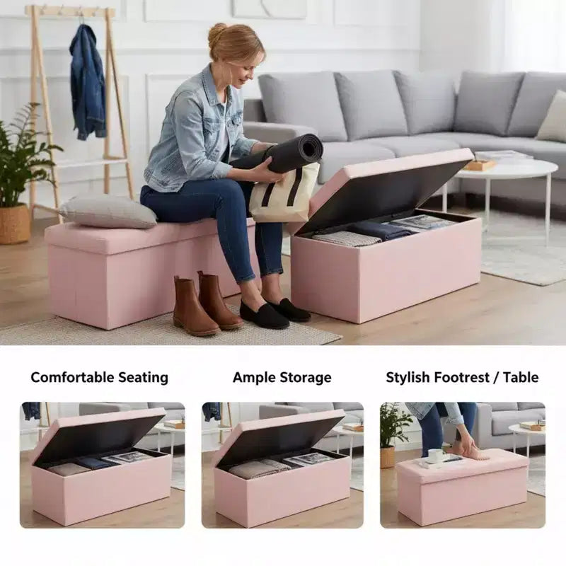 Panca Pouf Contenitore 43", Poggiapiedi Pieghevole Seduta Imbottita, Lunga Panca Porta Scarpe, Carico 299 kg per Soggiorno Ingresso Camera da Letto, 109x38x38 cm