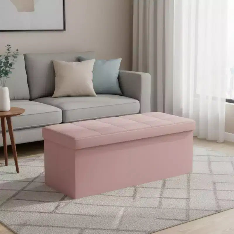 Panca Pouf Contenitore 43", Poggiapiedi Pieghevole Seduta Imbottita, Lunga Panca Porta Scarpe, Carico 299 kg per Soggiorno Ingresso Camera da Letto, 109x38x38 cm
