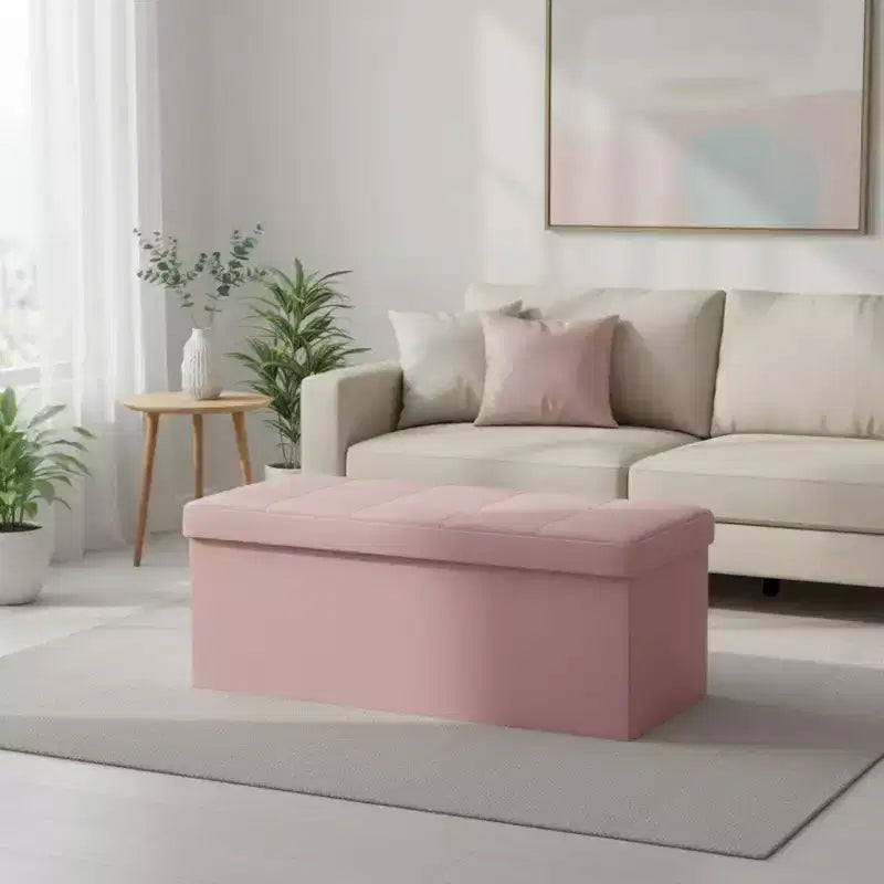Panca Pouf Contenitore 43", Poggiapiedi Pieghevole Seduta Imbottita, Lunga Panca Porta Scarpe, Carico 299 kg per Soggiorno Ingresso Camera da Letto, 109x38x38 cm