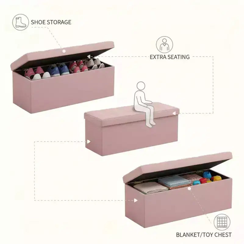 Panca Pouf Contenitore 43", Poggiapiedi Pieghevole Seduta Imbottita, Lunga Panca Porta Scarpe, Carico 299 kg per Soggiorno Ingresso Camera da Letto, 109x38x38 cm