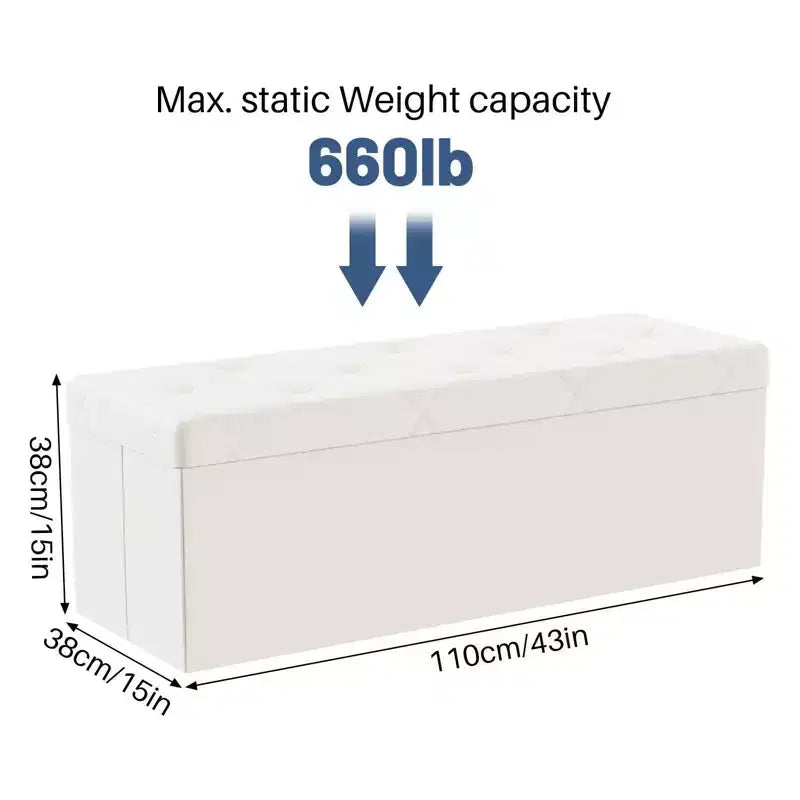 Panca Pouf Contenitore 43", Poggiapiedi Pieghevole Seduta Imbottita, Lunga Panca Porta Scarpe, Carico 299 kg per Soggiorno Ingresso Camera da Letto, 109x38x38 cm