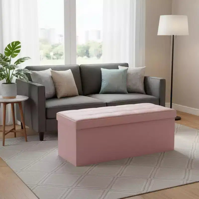 Panca Pouf Contenitore 43", Poggiapiedi Pieghevole Seduta Imbottita, Lunga Panca Porta Scarpe, Carico 299 kg per Soggiorno Ingresso Camera da Letto, 109x38x38 cm