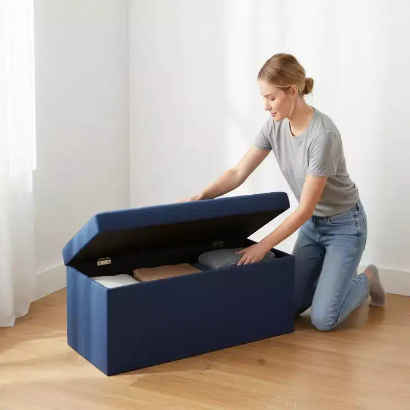 Panca Pouf Contenitore 43", Poggiapiedi Pieghevole Seduta Imbottita, Lunga Panca Porta Scarpe, Carico 299 kg per Soggiorno Ingresso Camera da Letto, 109x38x38 cm