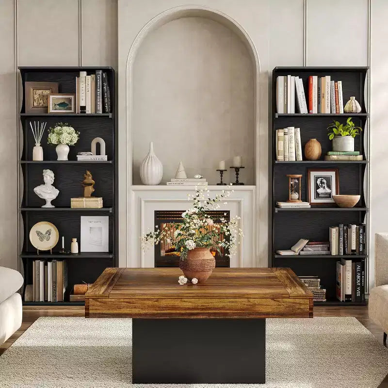 Libreria a 5 Ripiani, Scaffale Aperto Alto 180 cm con Design Unico a Bordi Curvi, Moderna Mensola Espositiva per Ufficio, Soggiorno, Camera da Letto, Nero