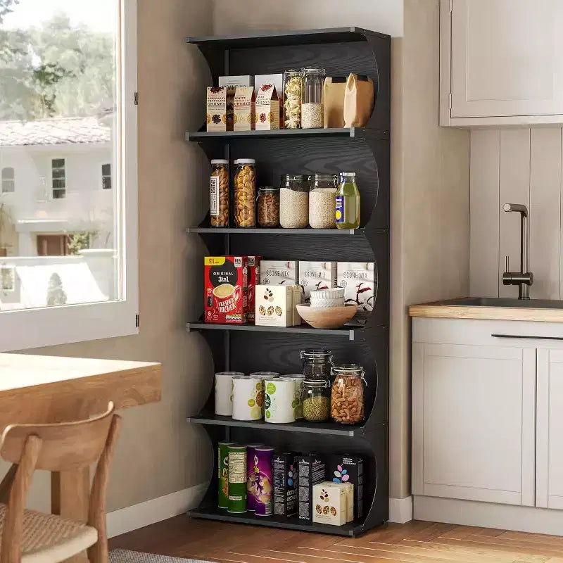 Libreria a 5 Ripiani, Scaffale Aperto Alto 180 cm con Design Unico a Bordi Curvi, Moderna Mensola Espositiva per Ufficio, Soggiorno, Camera da Letto, Nero
