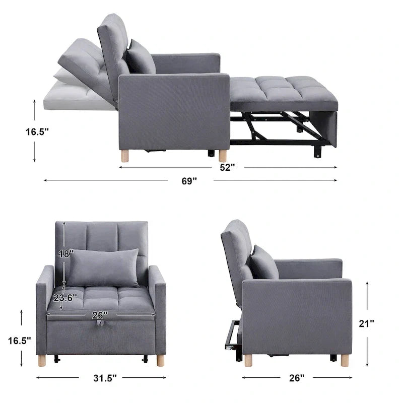 Divano letto 3 in 1 convertibile, poltrona e lettino, nero