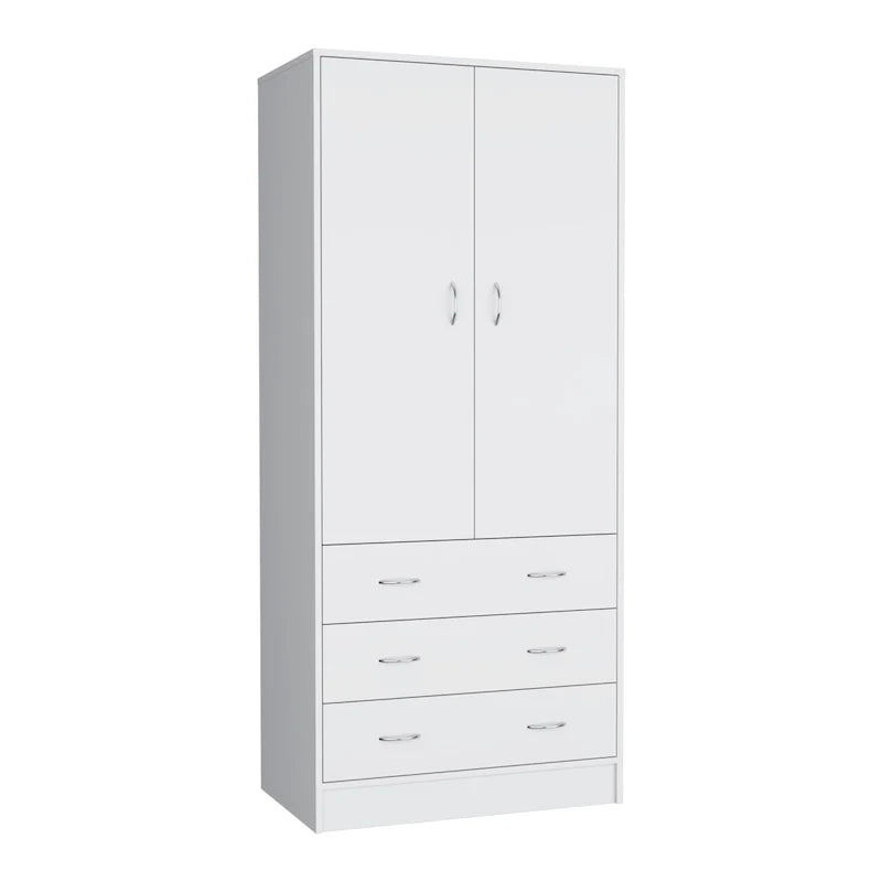 19 Armadio moderno a due ante con 3 cassetti e 1 asta appendiabiti per camera da letto