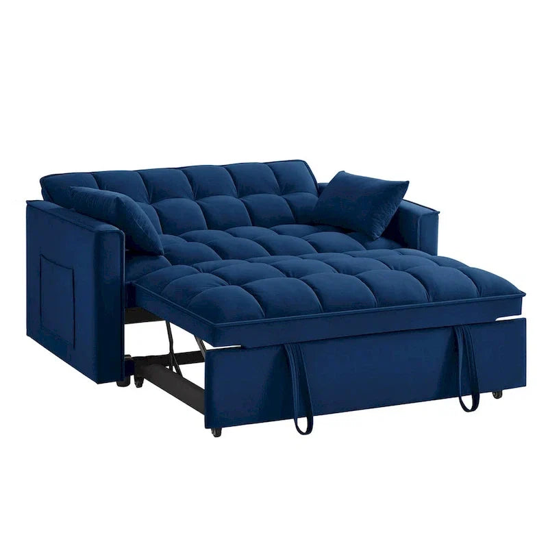 Divano letto a due posti 4 in 1 con braccioli e tasche portaoggetti, divano letto estraibile multifunzionale trapuntato con schienale regolabile