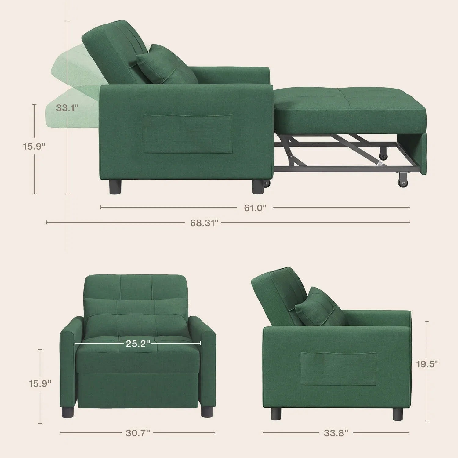 Divano letto trasformabile 3-in-1, Poltrona letto estraibile, Letto pieghevole convertibile per soggiorno