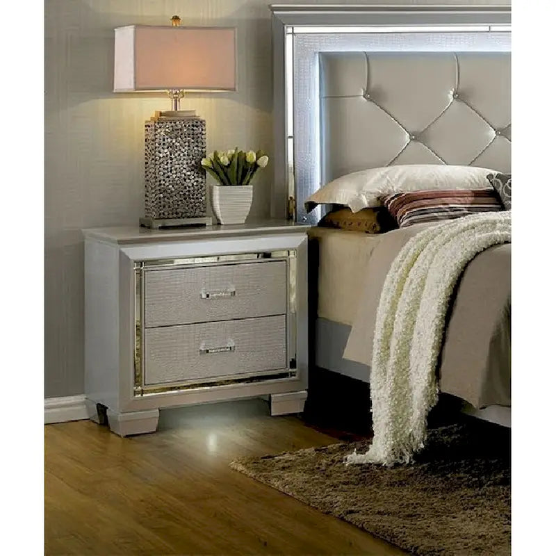 Comodino argento 1 pz Tavolino da notte Illuminazione a LED