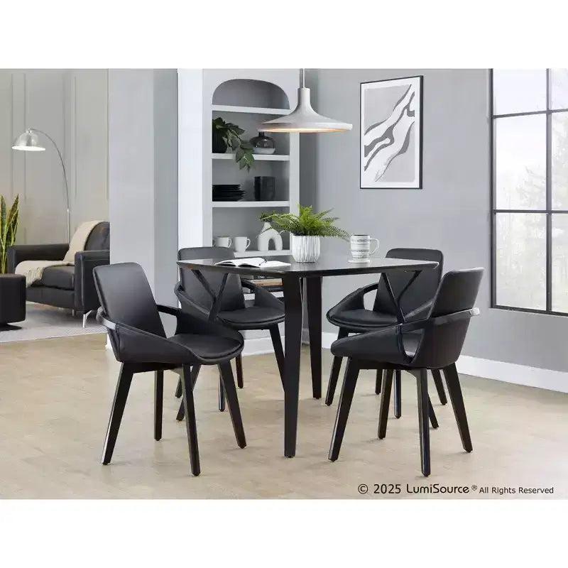 Sedia da pranzo o d'accento Mid-Century, bambù nero/PU nero