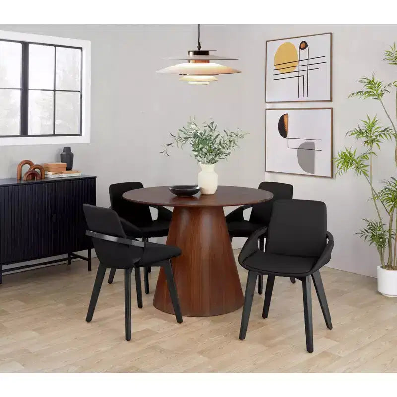 Sedia da pranzo o d'accento Mid-Century, bambù nero/PU nero