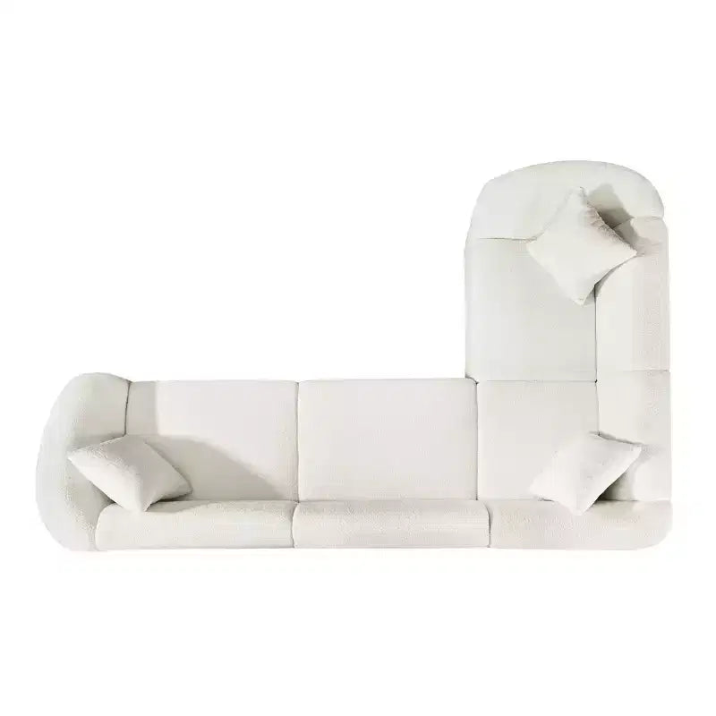 Divano curvo a 4 posti con penisola in bouclé beige, stile contemporaneo, 264 cm