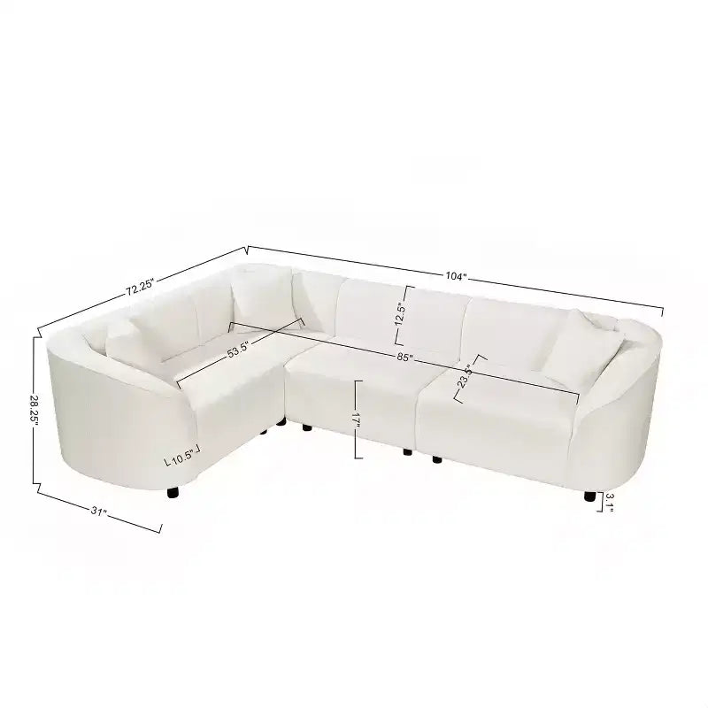 Divano curvo a 4 posti con penisola in bouclé beige, stile contemporaneo, 264 cm