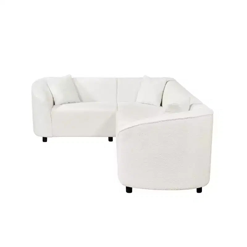 Divano curvo a 4 posti con penisola in bouclé beige, stile contemporaneo, 264 cm