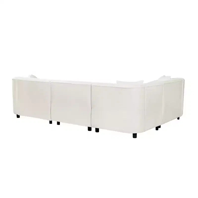 Divano curvo a 4 posti con penisola in bouclé beige, stile contemporaneo, 264 cm