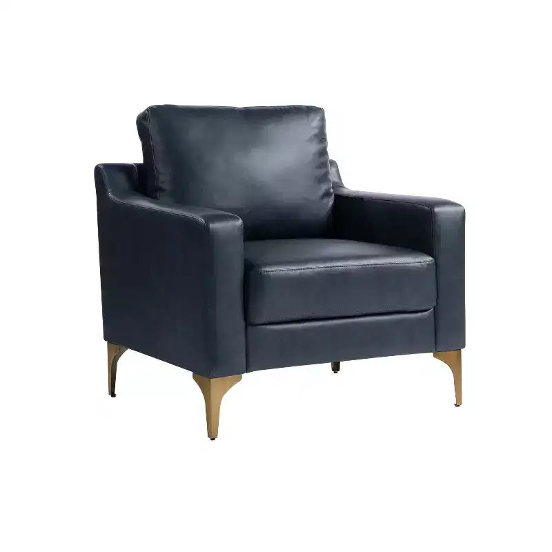 Poltrona Accent in similpelle vegana blu navy con gambe in metallo color bronzo