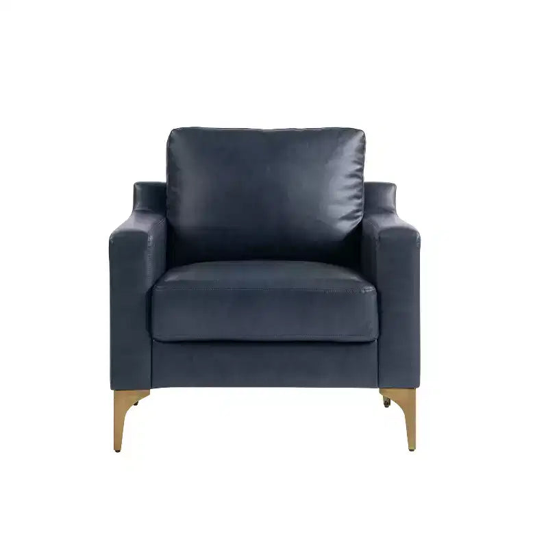 Poltrona Accent in similpelle vegana blu navy con gambe in metallo color bronzo