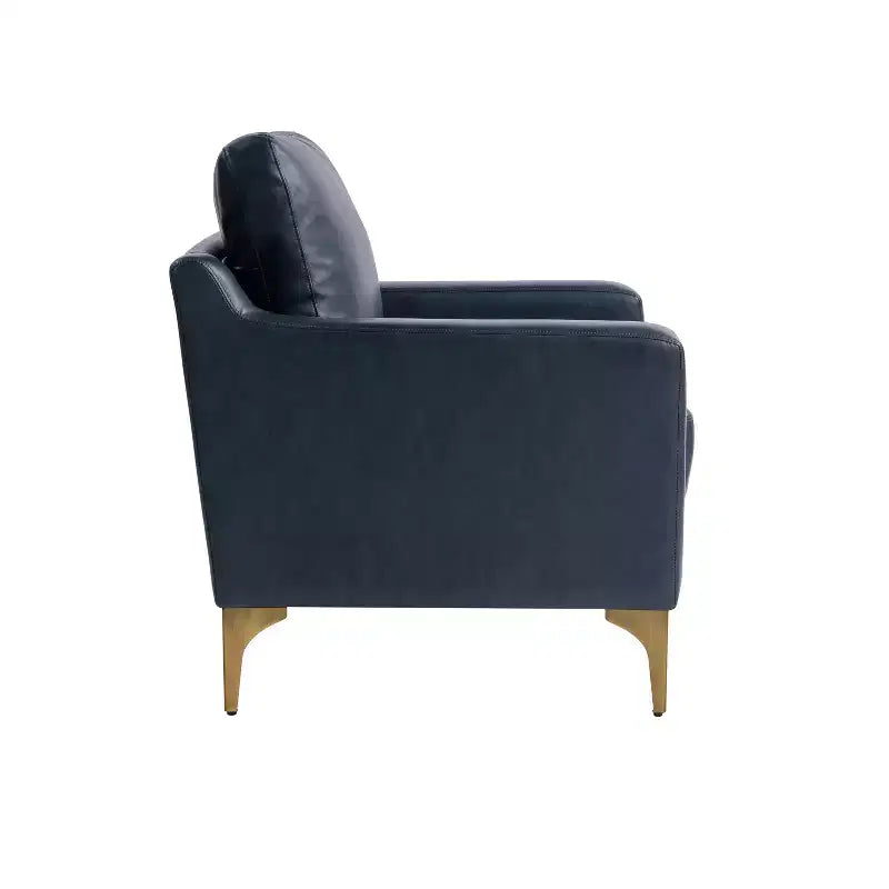 Poltrona Accent in similpelle vegana blu navy con gambe in metallo color bronzo