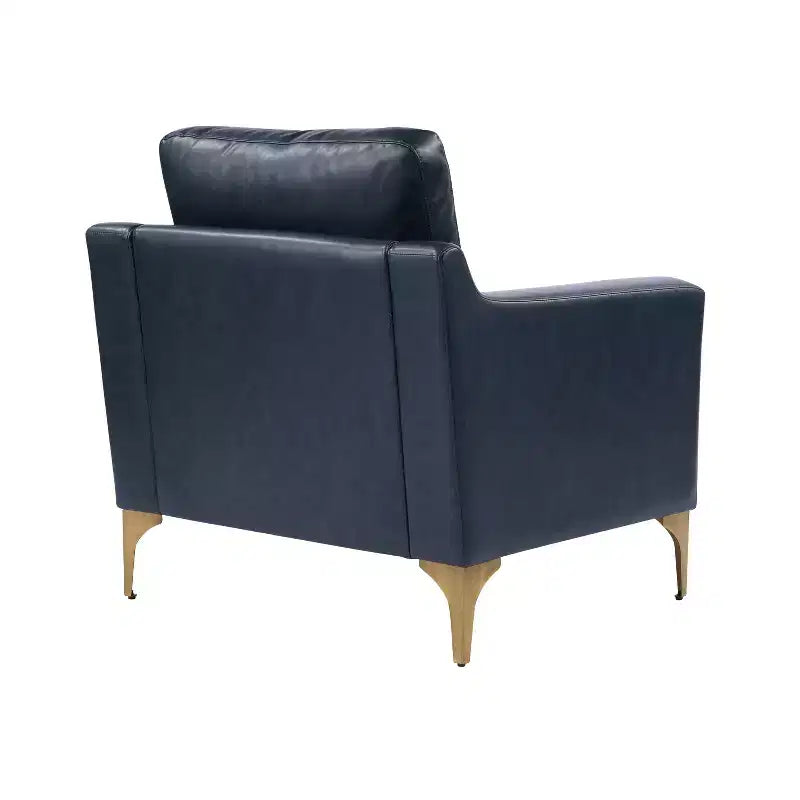 Poltrona Accent in similpelle vegana blu navy con gambe in metallo color bronzo