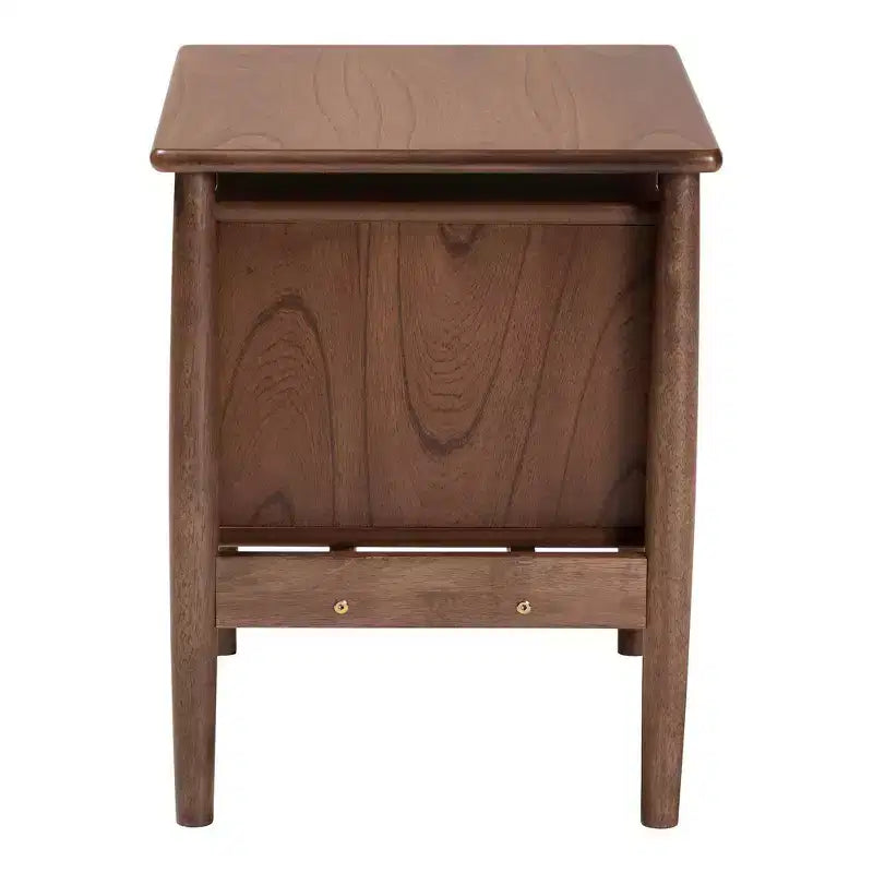 Comodino in legno a 2 cassetti intrecciato in rattan, marrone noce