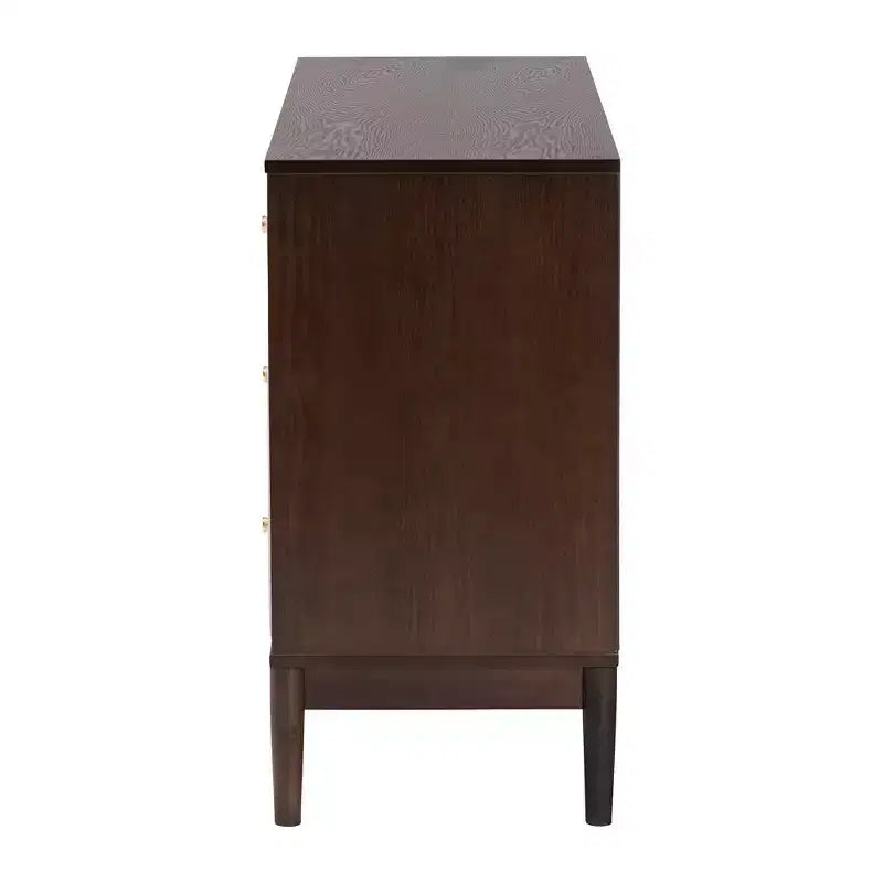 Comò a 6 cassetti in tessuto e legno, beige/wengé