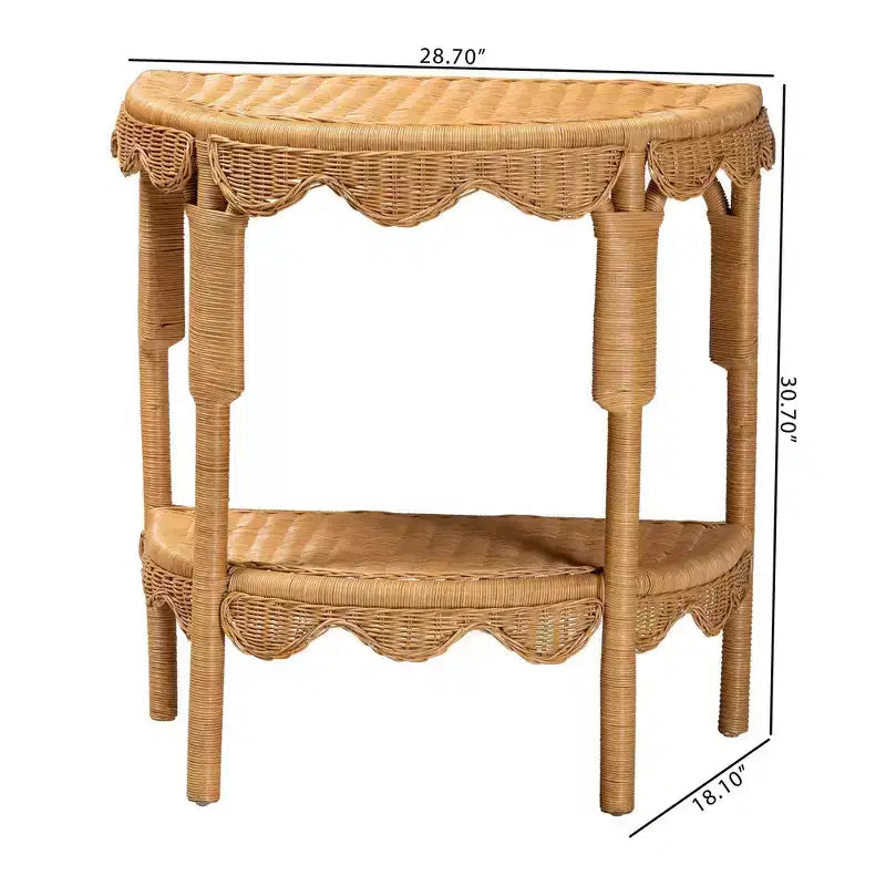 Consolle in rattan con capesante costiere color miele chiaro