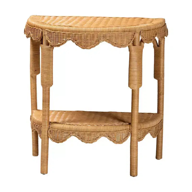 Consolle in rattan con capesante costiere color miele chiaro