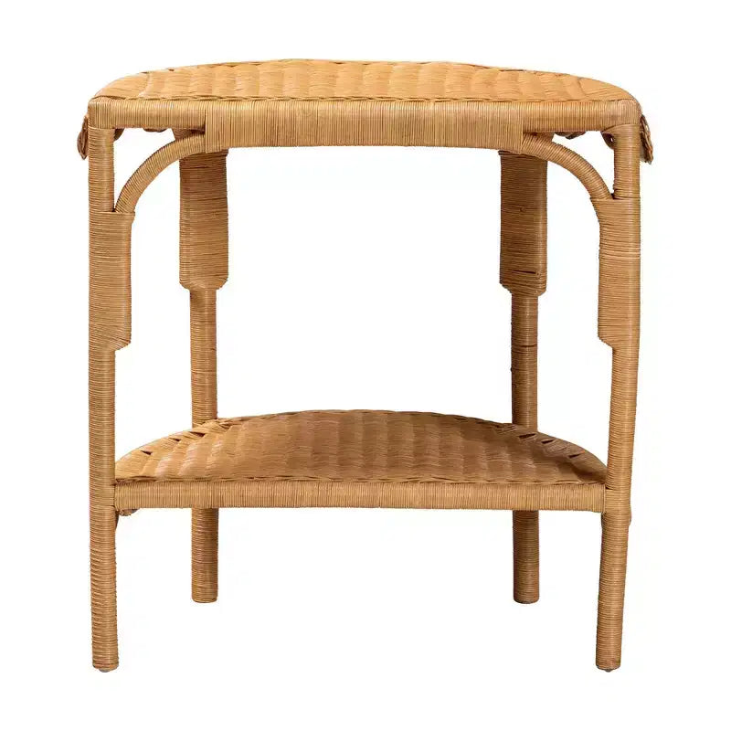 Consolle in rattan con capesante costiere color miele chiaro