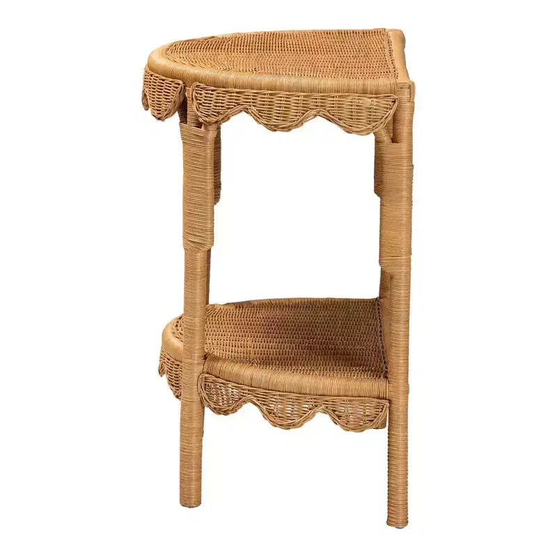 Consolle in rattan con capesante costiere color miele chiaro