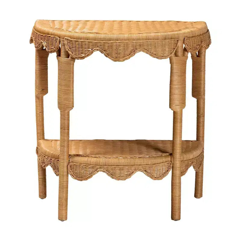 Consolle in rattan con capesante costiere color miele chiaro