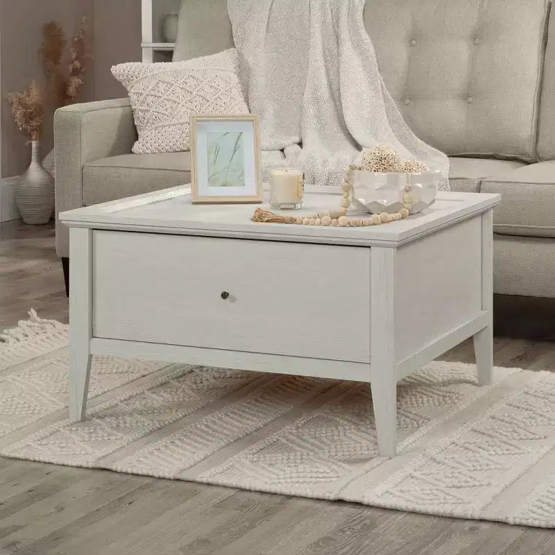 Tavolino da Salotto con Contenitore e Cassetto Rovere Ghiaccio