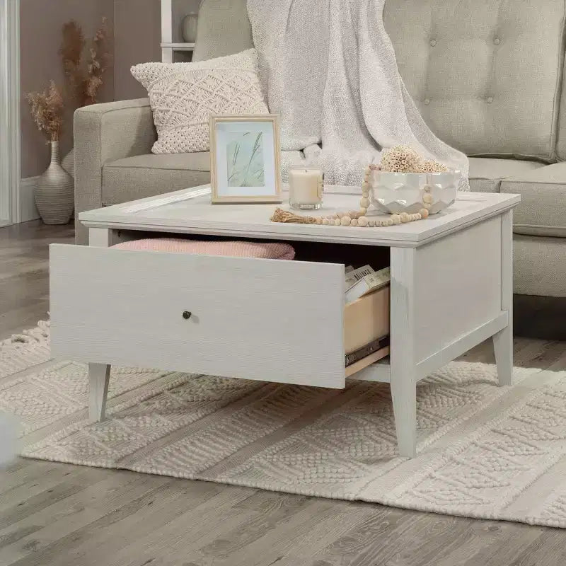 Tavolino da Salotto con Contenitore e Cassetto Rovere Ghiaccio