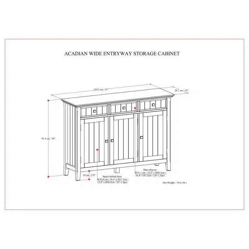 Mobile Contenitore Largo per Ingresso, Marrone Bruno: Stile Transizionale, 3 Cassetti, Struttura in Pino