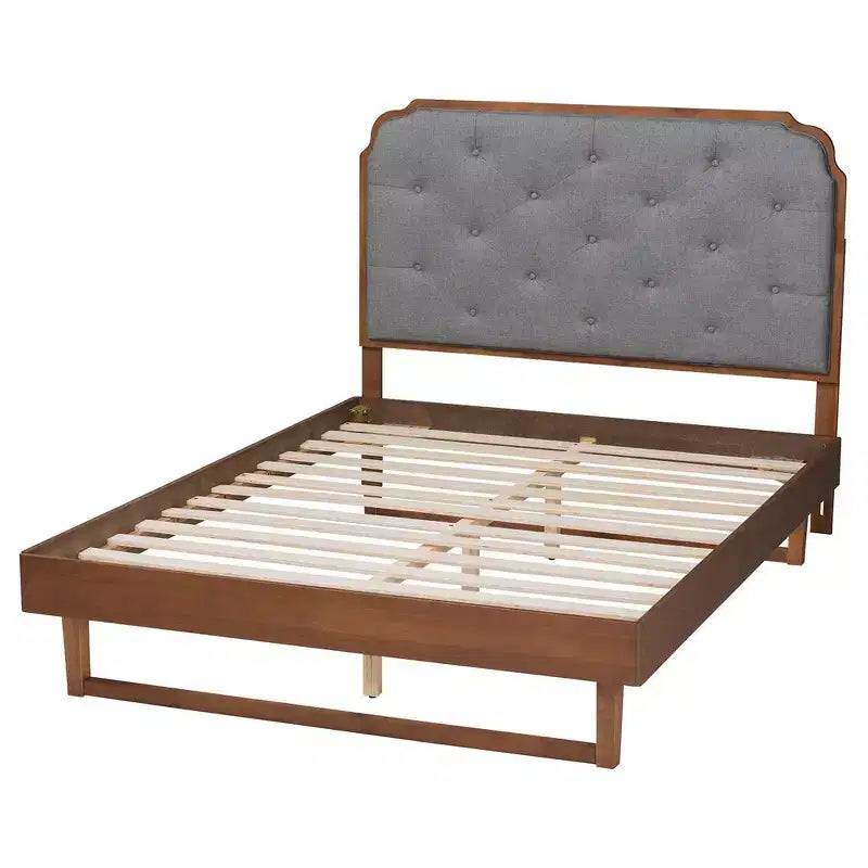 Letto a piattaforma King in tessuto e legno grigio/noce